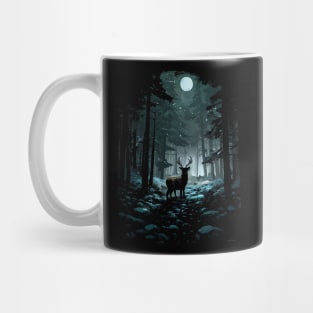 Winter Woods Deer - Night Snow and Moon Mug